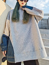 Women Stitching High Neck Pullover Solid Color Sweatshirt